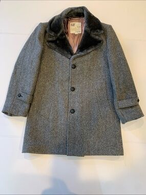 Mid-Century Maine Guide Men’s Size 38  Small/Medium Wool Coat w/ Faux Fur Collar